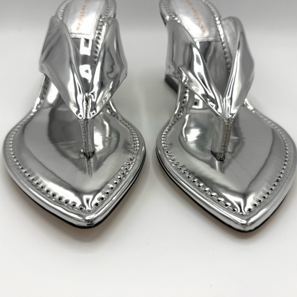 NEW Good American Clear Block Heel Thong Sandals dust bag no box Silver Sz 12 - Picture 2 of 16